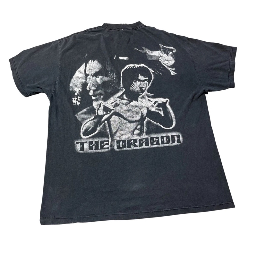 Vintage 90s Black Bruce Lee The Dragon Back Print Only T Shirt *Worn